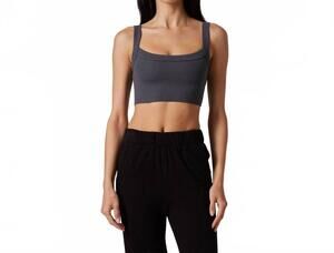 NEW TALENTLESS women's raw hem rib crop tank top in gunmetal